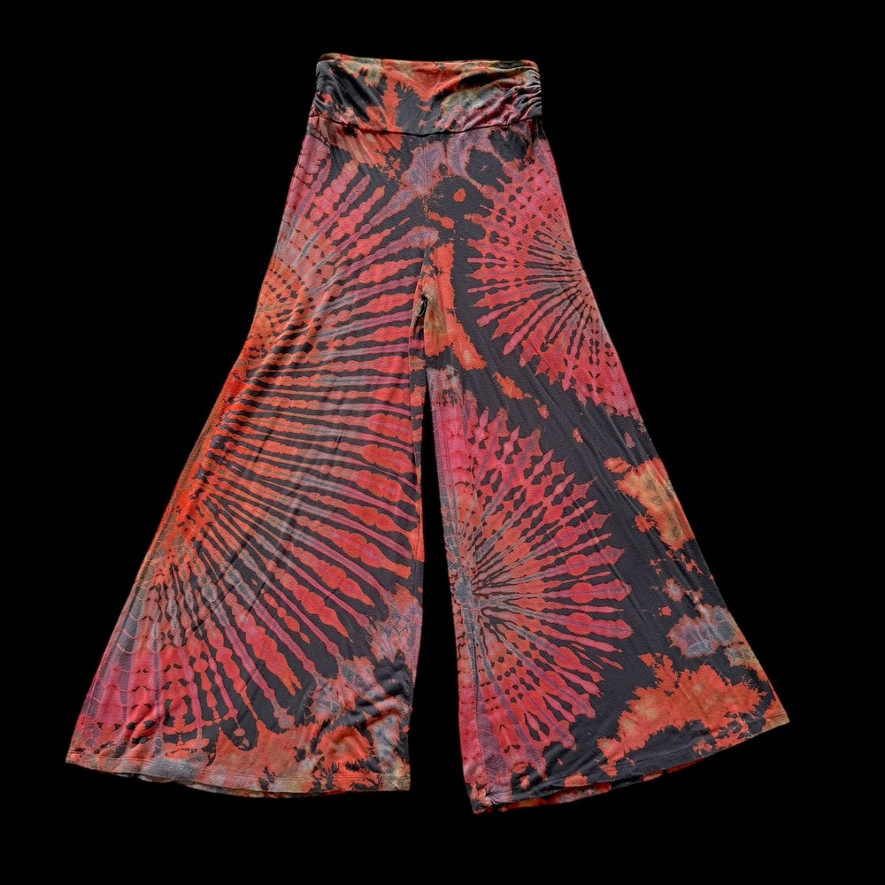 Kathmandu Imports Red Black Tie Dye Wide Leg Palazzo Yoga Pants Boho Flare